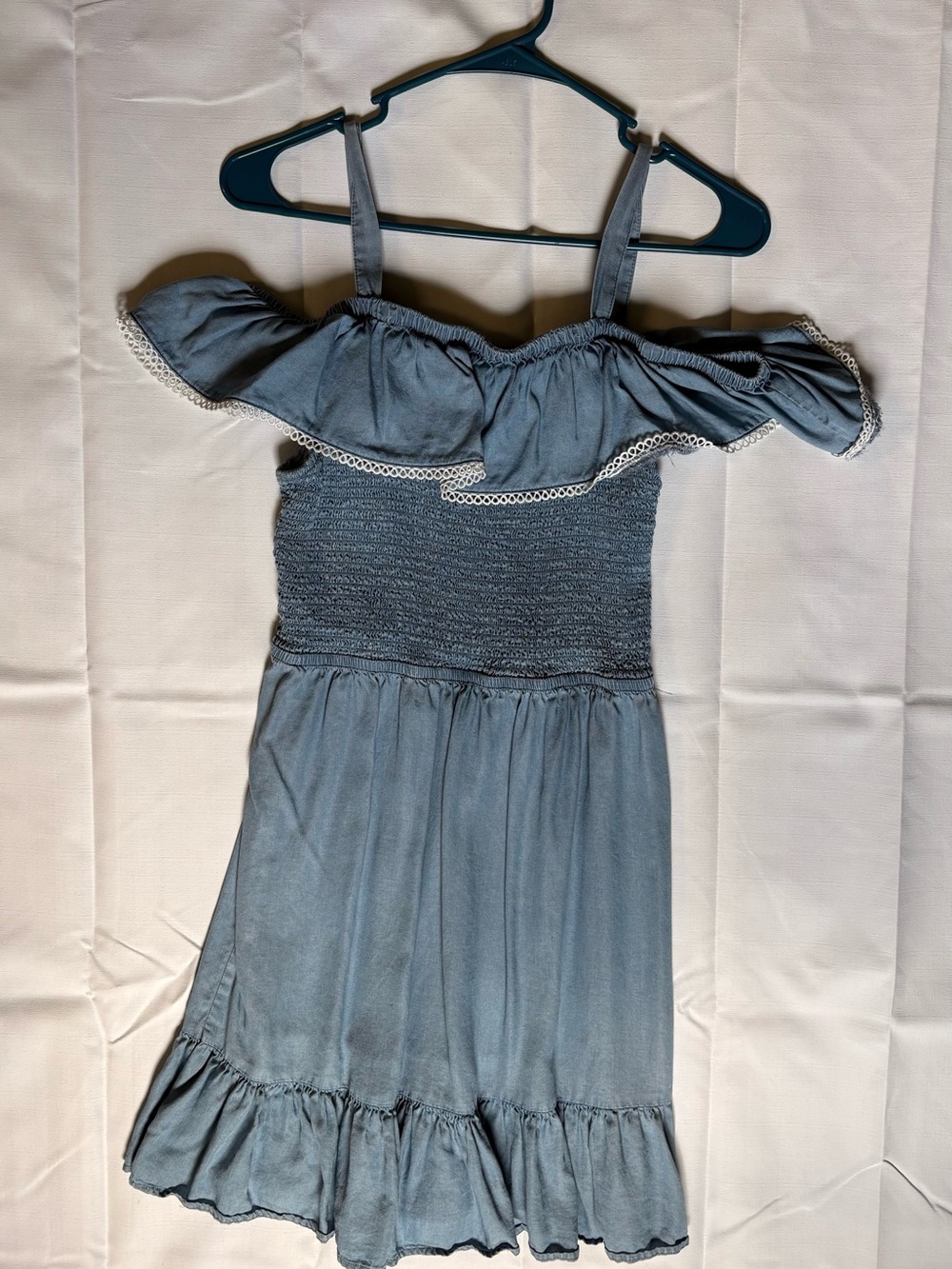 SO Light Blue Off-Shoulder Smocked Casual Dress